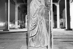 TR-266. Lovejoy columns under the Broadway bridge Lovejoy St. viaduct painted by artist Tom Stefopoulos (died August 7, 1971). Taken July 9, 1995