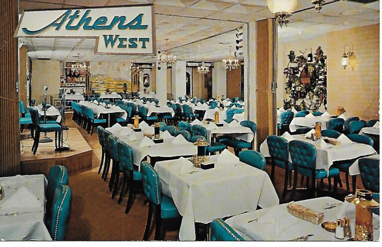 Athens West postcard showing interior